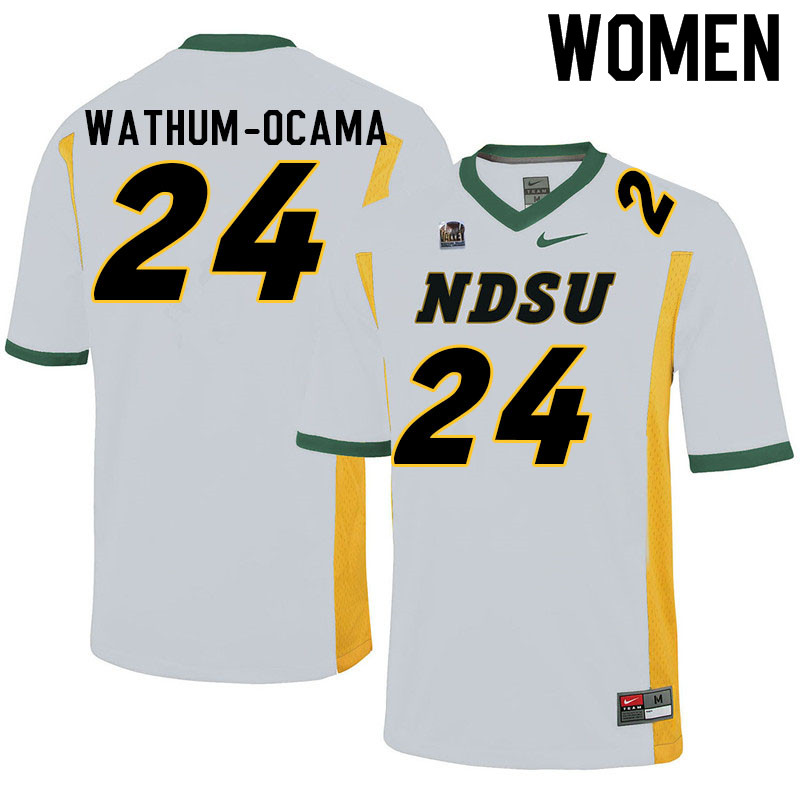 Women #24 Jenaro Wathum-Ocama North Dakota State Bison College Football Jerseys Sale-White - Click Image to Close